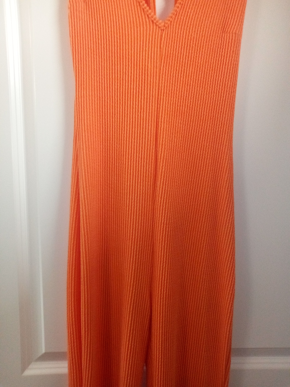Orange Halter Ribbed Jumpsuit V-Neck Sleeveless Size Medium By Fashion Nova - Picture 3 of 10